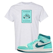 Chenille Teal Aqua Mid 1s T Shirt | No Pressure No Diamond, Ash