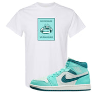 Chenille Teal Aqua Mid 1s T Shirt | No Pressure No Diamond, White