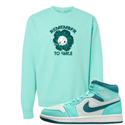 Chenille Teal Aqua Mid 1s Crewneck Sweatshirt | Remember To Smile, Mint