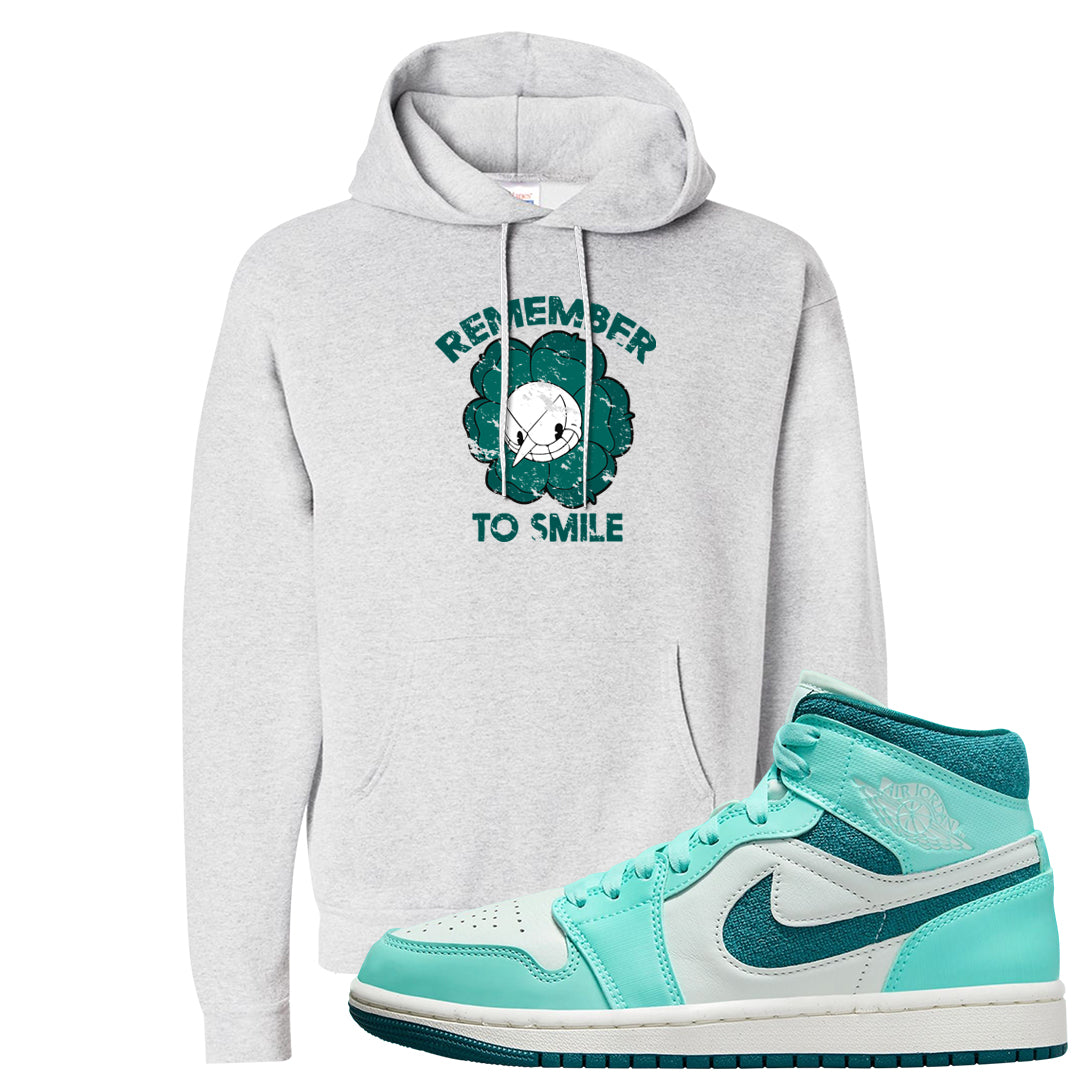 Chenille Teal Aqua Mid 1s Hoodie | Remember To Smile, Ash