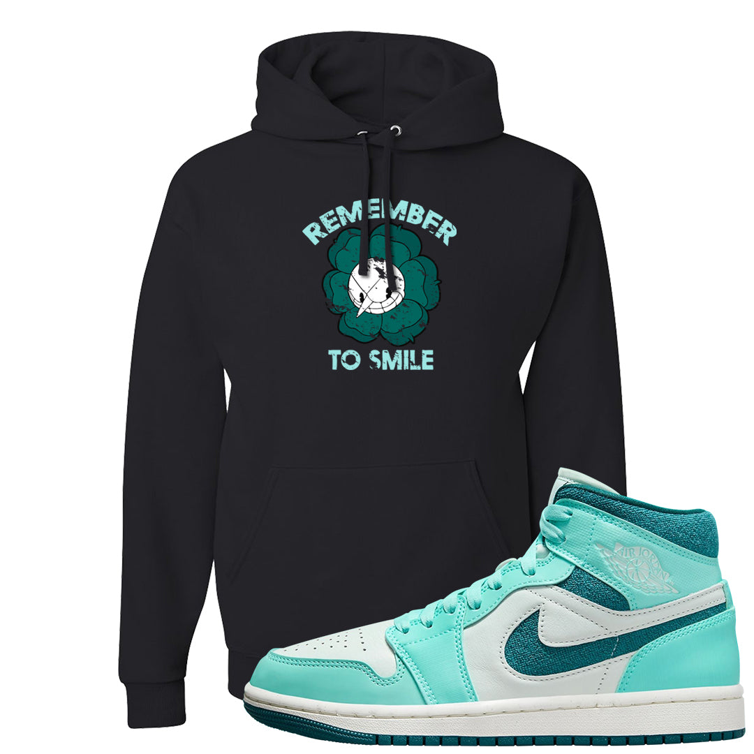 Chenille Teal Aqua Mid 1s Hoodie | Remember To Smile, Black