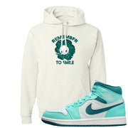 Chenille Teal Aqua Mid 1s Hoodie | Remember To Smile, White