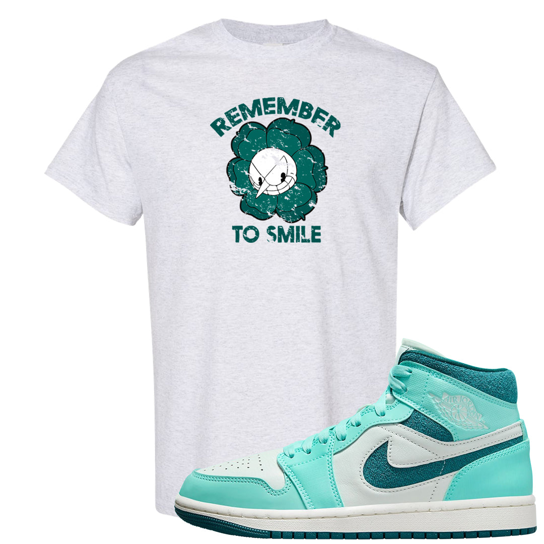Chenille Teal Aqua Mid 1s T Shirt | Remember To Smile, Ash