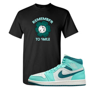 Chenille Teal Aqua Mid 1s T Shirt | Remember To Smile, Black