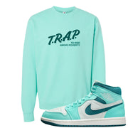 Chenille Teal Aqua Mid 1s Crewneck Sweatshirt | Trap To Rise Above Poverty, Mint