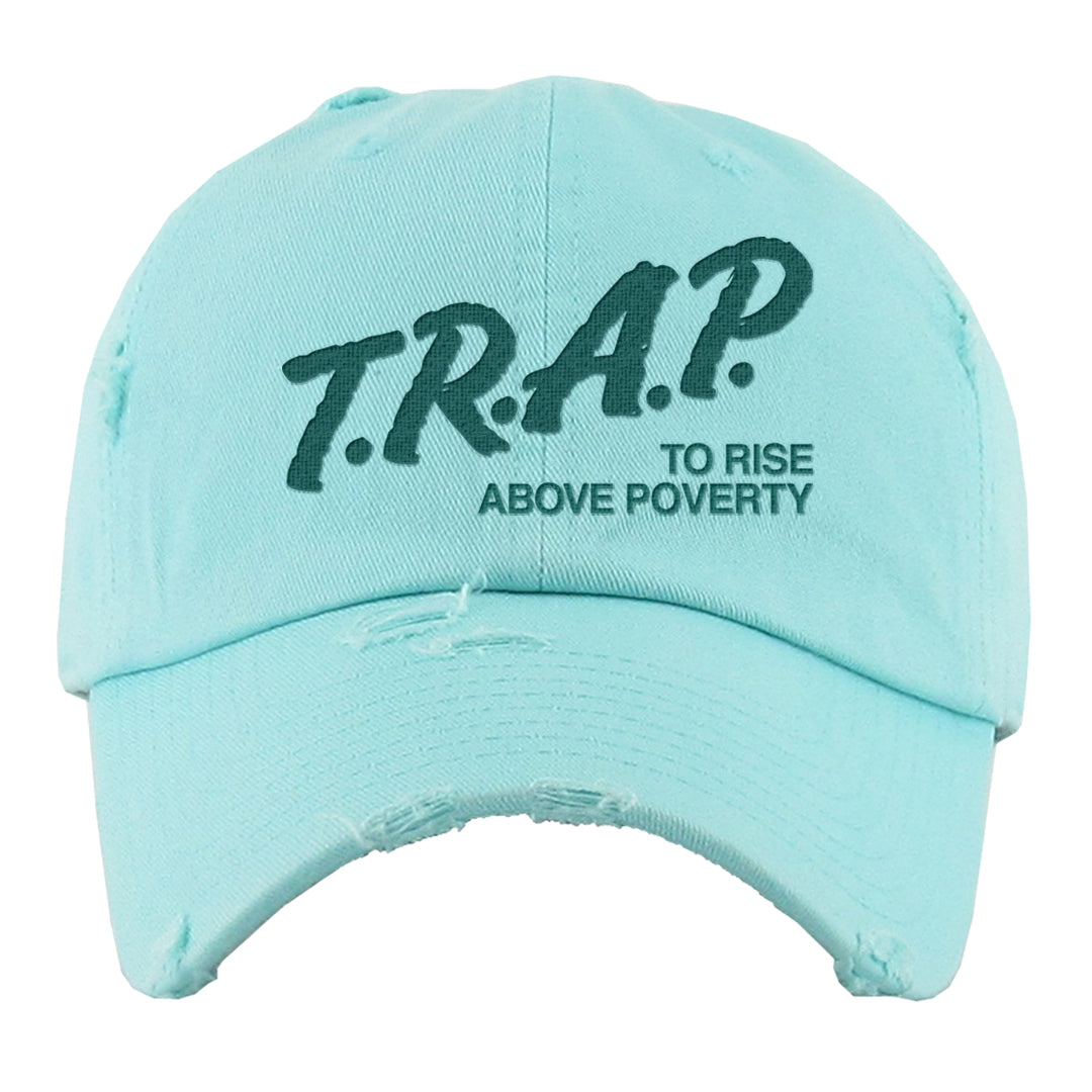 Chenille Teal Aqua Mid 1s Distressed Dad Hat | Trap To Rise Above Poverty, Mint