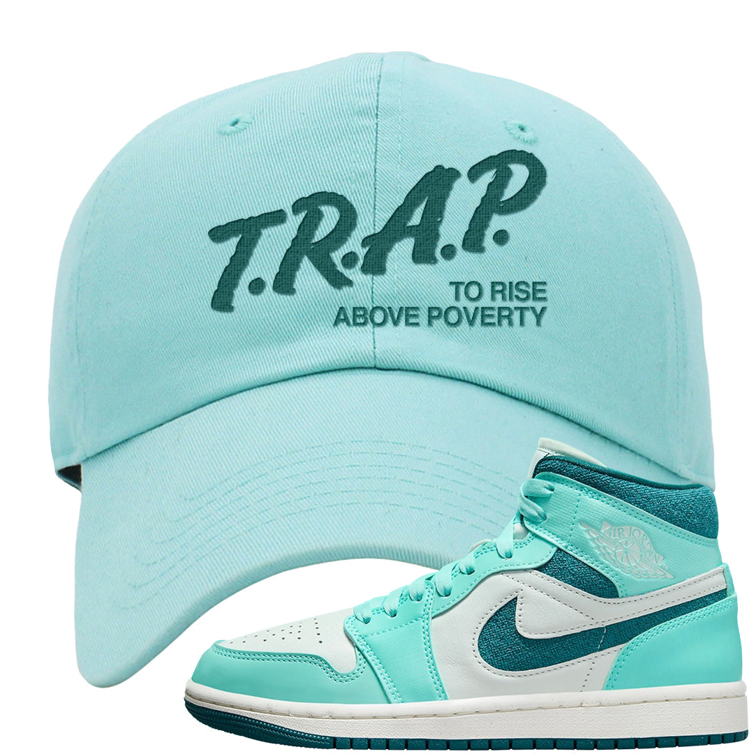 Chenille Teal Aqua Mid 1s Dad Hat | Trap To Rise Above Poverty, Mint