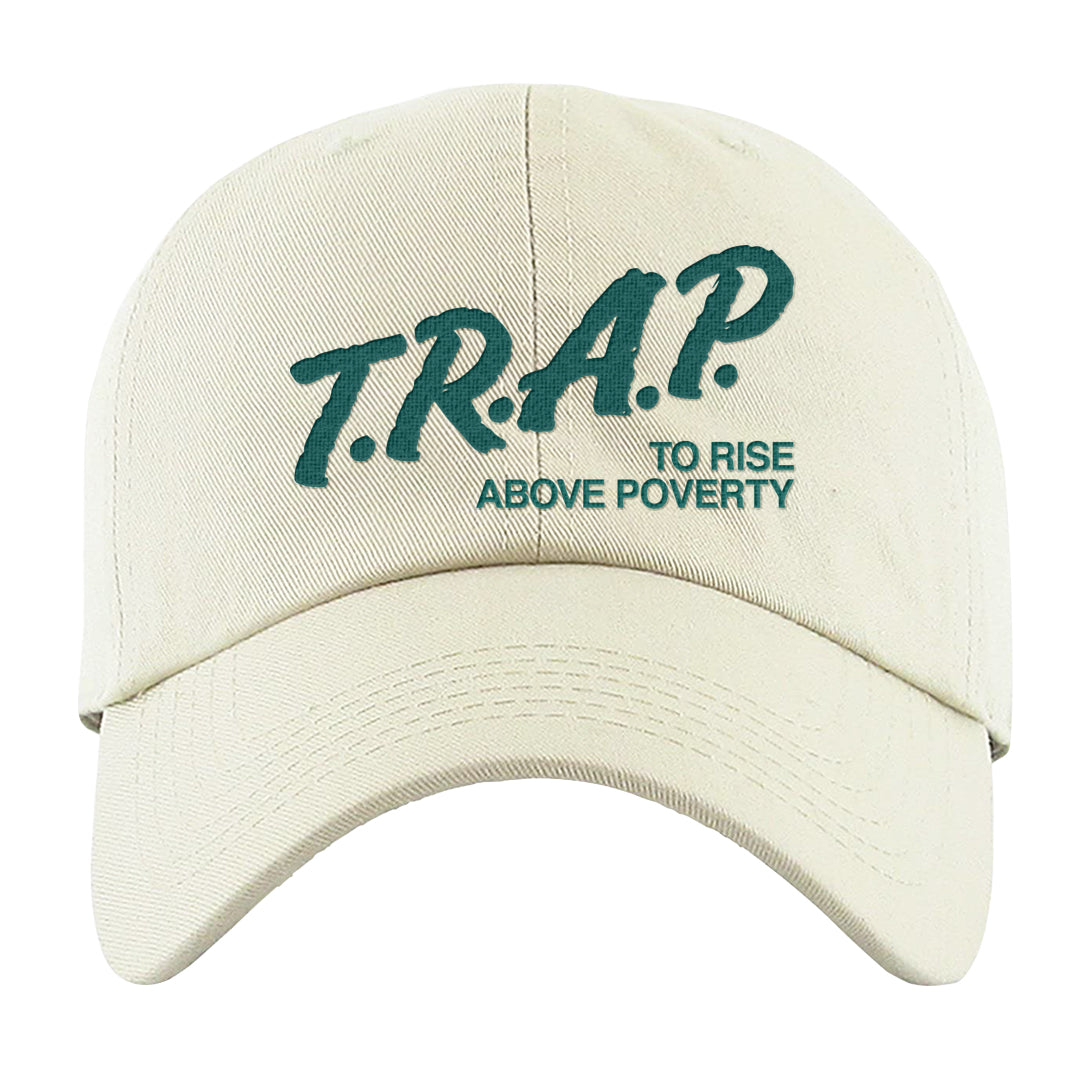 Chenille Teal Aqua Mid 1s Dad Hat | Trap To Rise Above Poverty, White