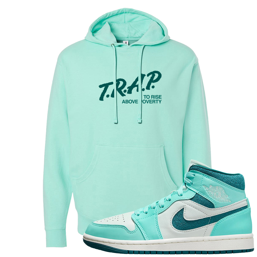 Chenille Teal Aqua Mid 1s Hoodie | Trap To Rise Above Poverty, Mint