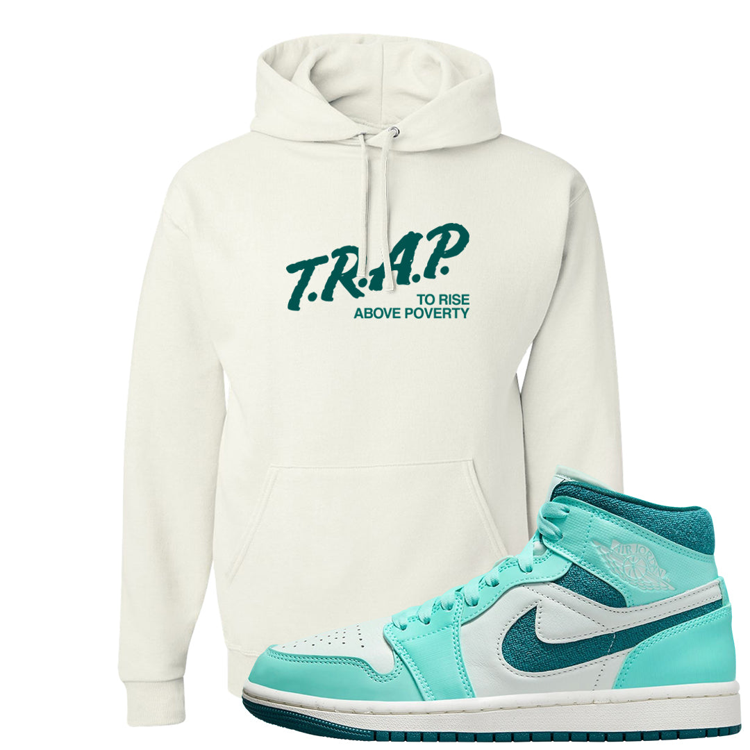 Chenille Teal Aqua Mid 1s Hoodie | Trap To Rise Above Poverty, White