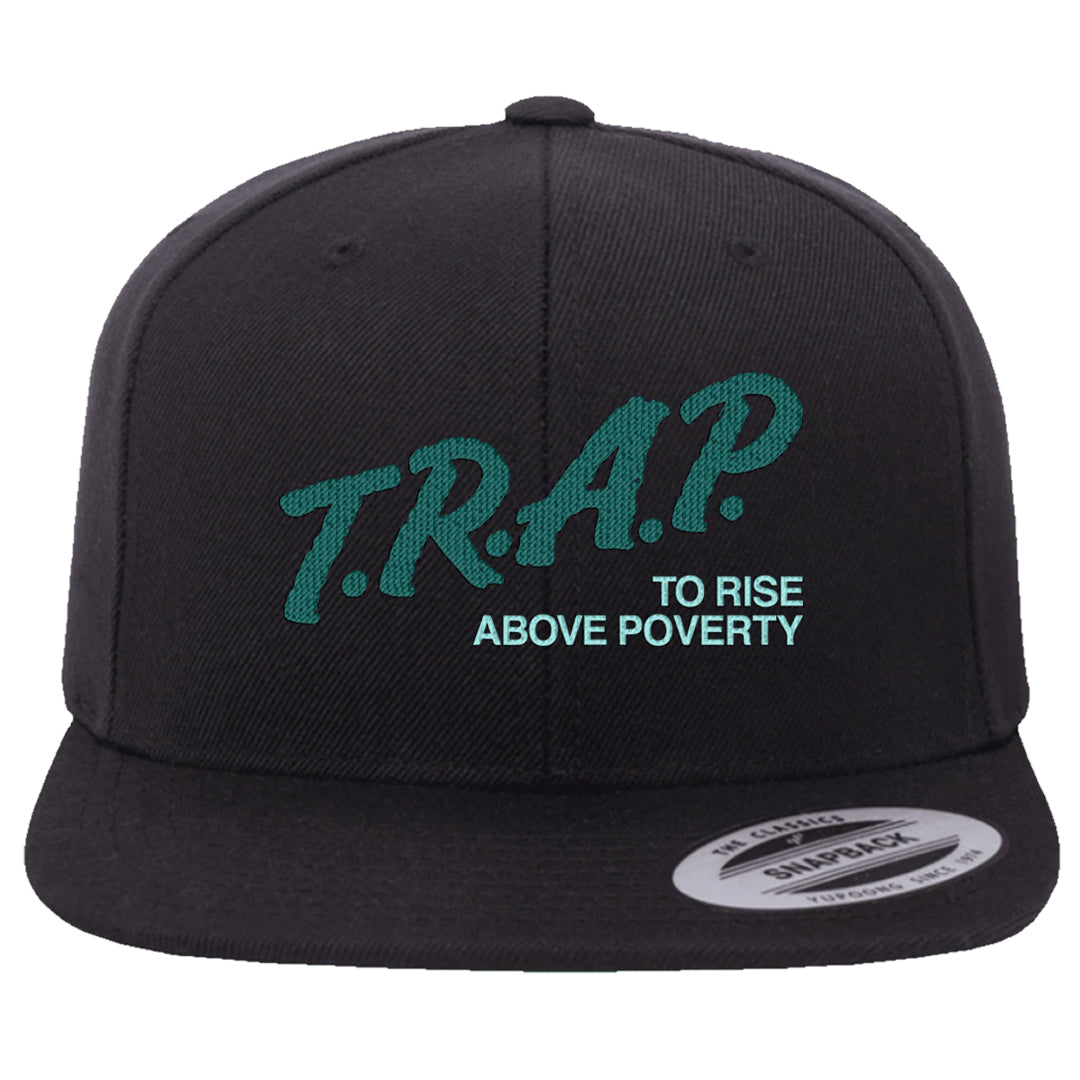 Chenille Teal Aqua Mid 1s Snapback Hat | Trap To Rise Above Poverty, Black