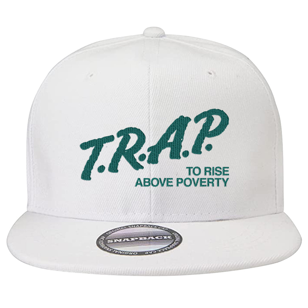 Chenille Teal Aqua Mid 1s Snapback Hat | Trap To Rise Above Poverty, White