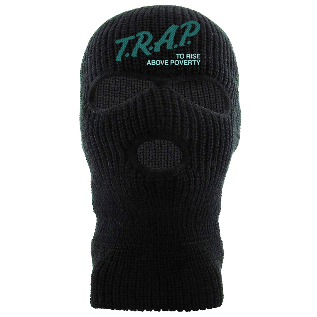 Chenille Teal Aqua Mid 1s Ski Mask | Trap To Rise Above Poverty, Black