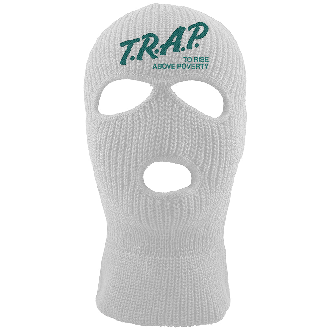 Chenille Teal Aqua Mid 1s Ski Mask | Trap To Rise Above Poverty, White