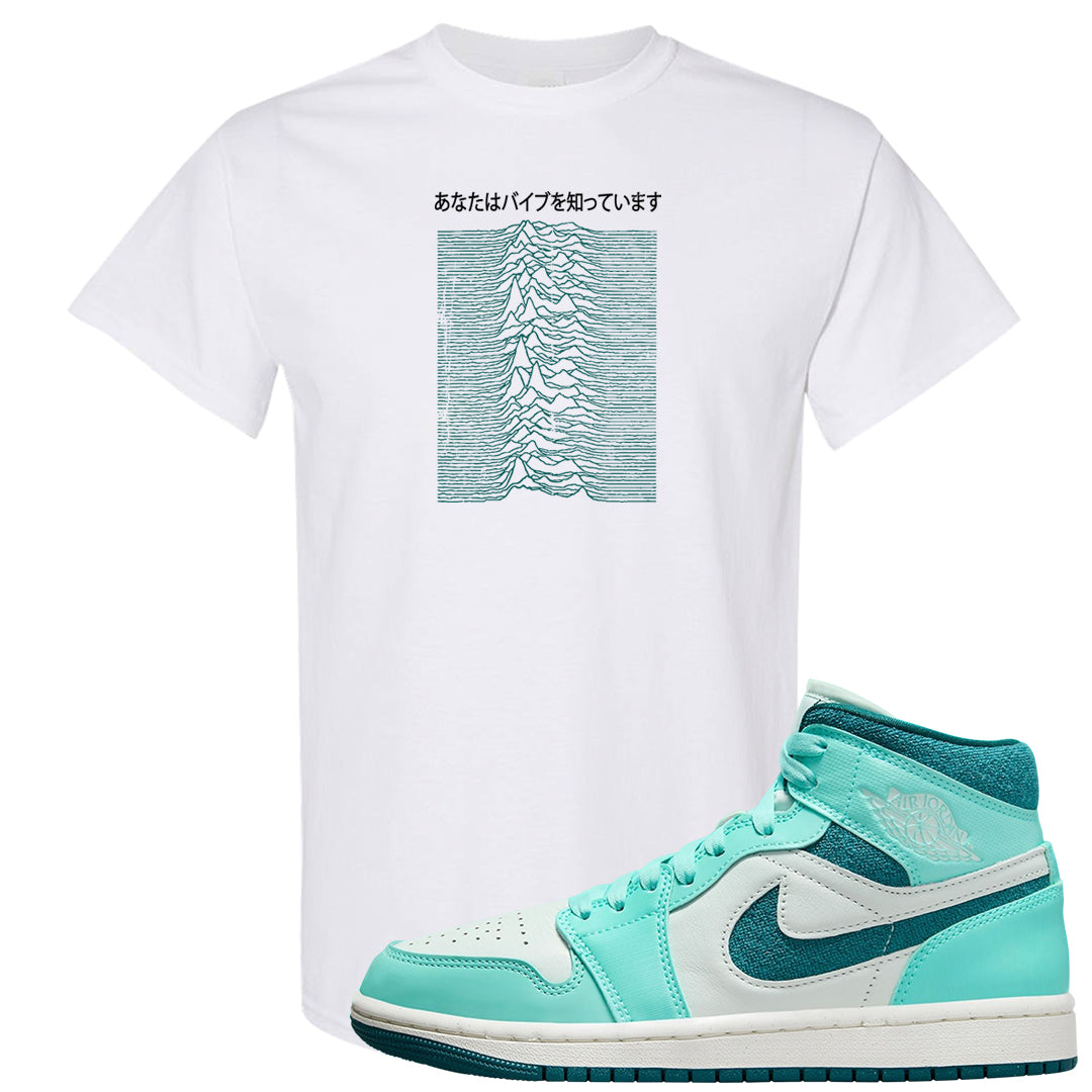 Chenille Teal Aqua Mid 1s T Shirt | Vibes Japan, White