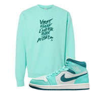 Chenille Teal Aqua Mid 1s Crewneck Sweatshirt | Vibes Speak Louder Than Words, Mint