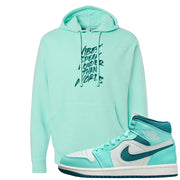 Chenille Teal Aqua Mid 1s Hoodie | Vibes Speak Louder Than Words, Mint