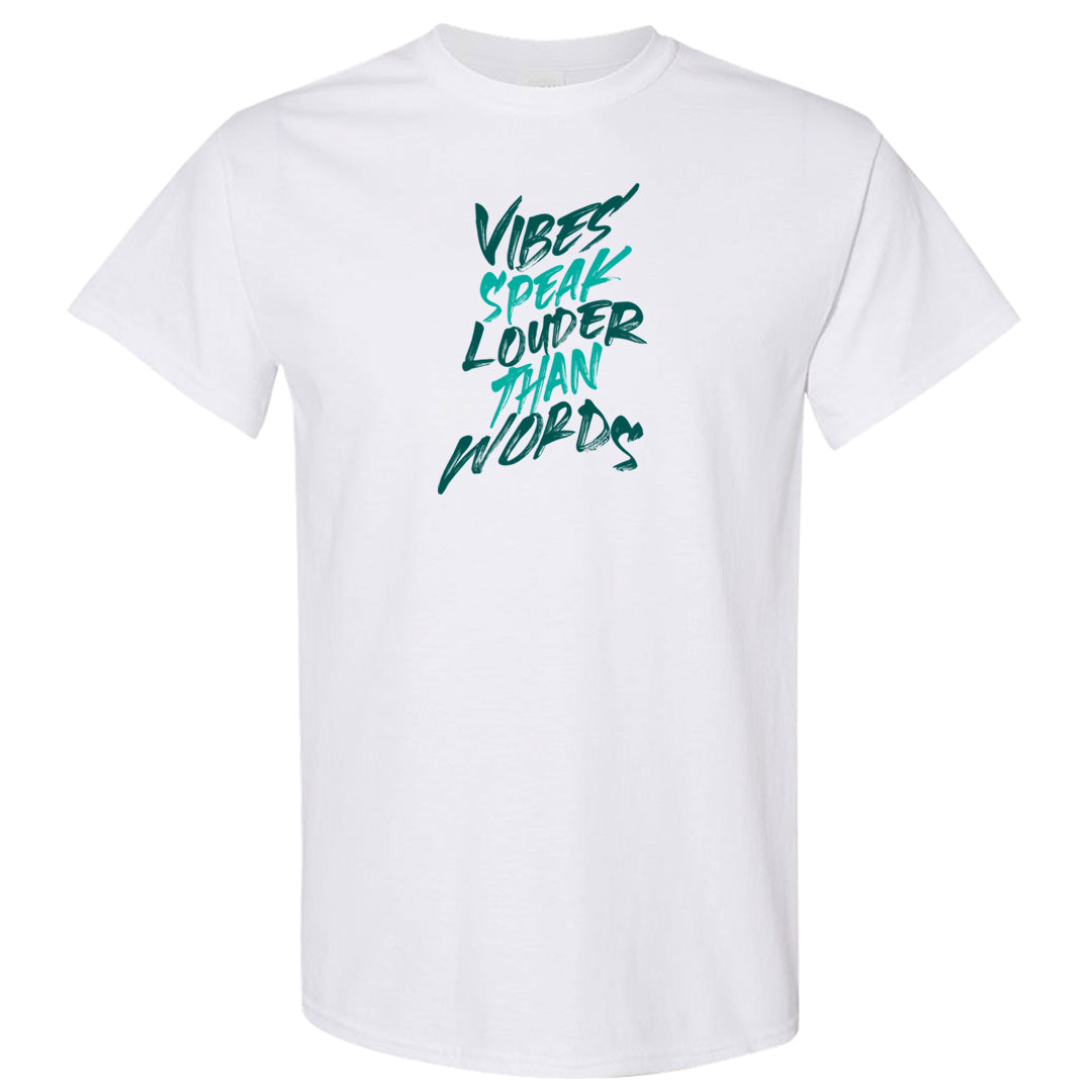 Chenille Teal Aqua Mid 1s T Shirt | Vibes Speak Louder Than Words, White