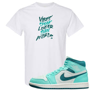 Chenille Teal Aqua Mid 1s T Shirt | Vibes Speak Louder Than Words, White