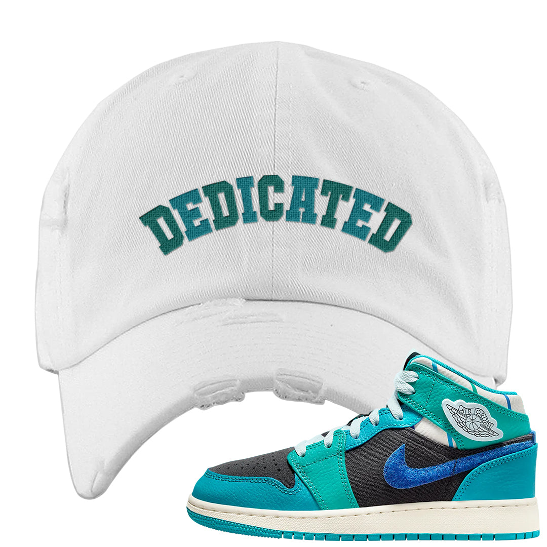 Inspired By The Greatest Mid 1s Distressed Dad Hat | Dedicated, White