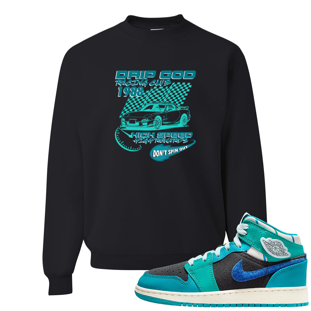Inspired By The Greatest Mid 1s Crewneck Sweatshirt | Drip God Racing Club, Black