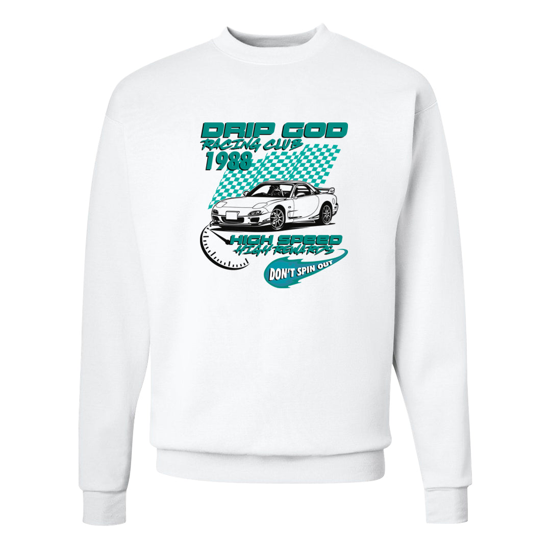 Inspired By The Greatest Mid 1s Crewneck Sweatshirt | Drip God Racing Club, White
