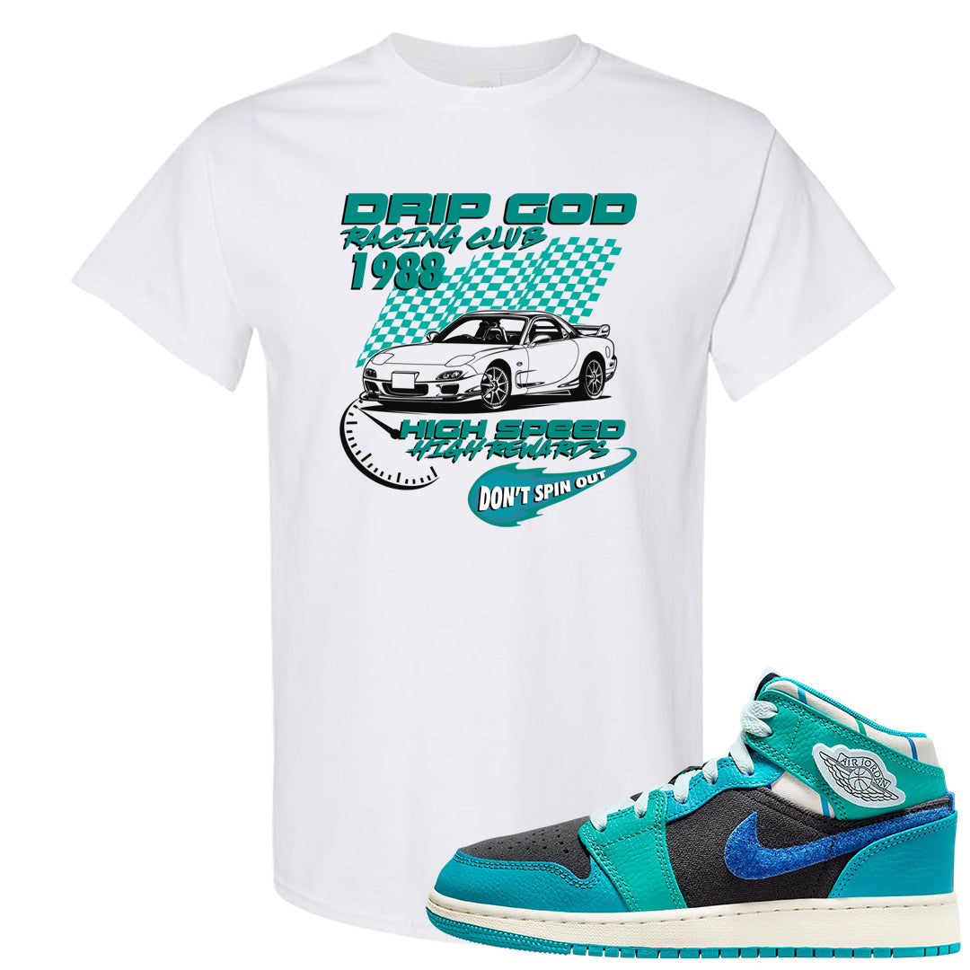 Inspired By The Greatest Mid 1s T Shirt | Drip God Racing Club, White