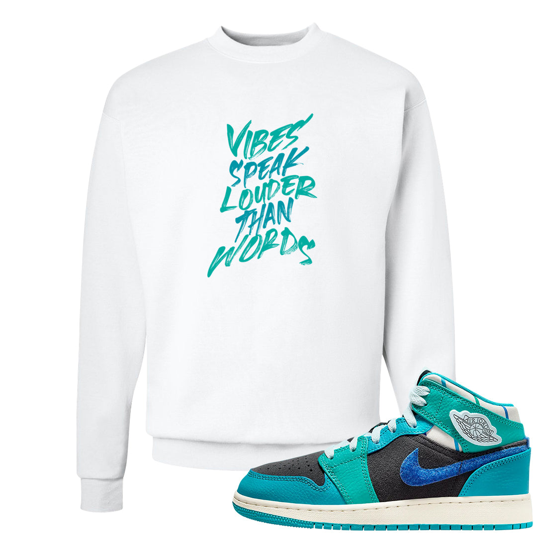 Inspired By The Greatest Mid 1s Crewneck Sweatshirt | Vibes Speak Louder Than Words, White