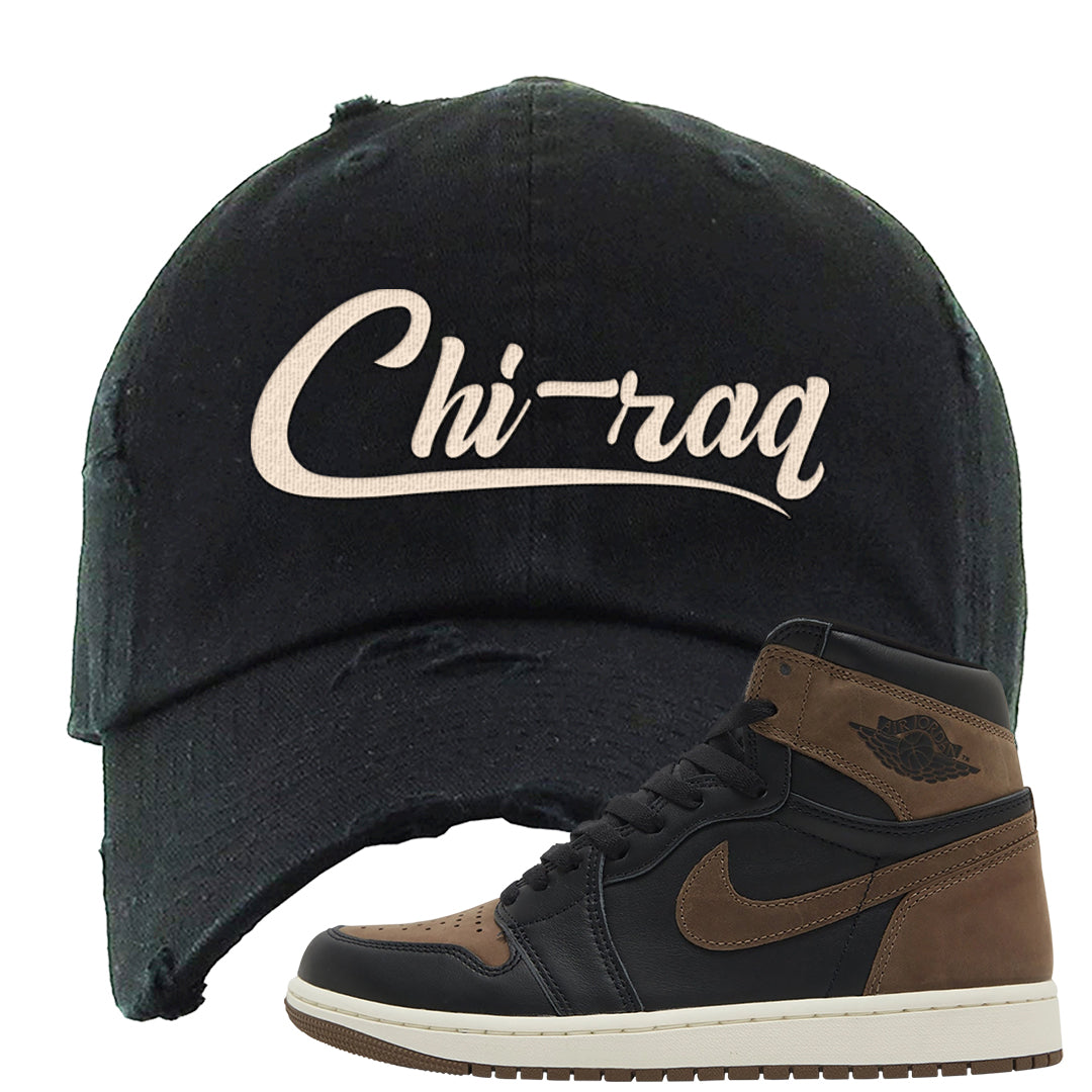 Dark Brown Retro High 1s Distressed Dad Hat | Chiraq, Black