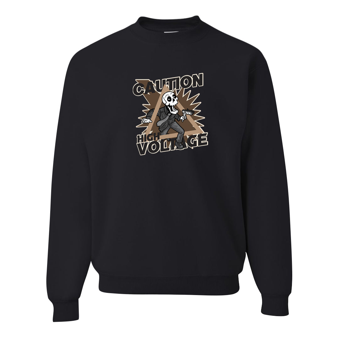 Dark Brown Retro High 1s Crewneck Sweatshirt | Caution High Voltage, Black
