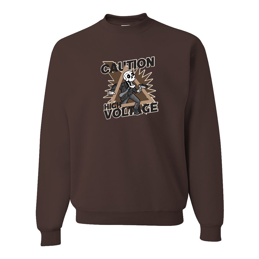 Dark Brown Retro High 1s Crewneck Sweatshirt | Caution High Voltage, Chocolate