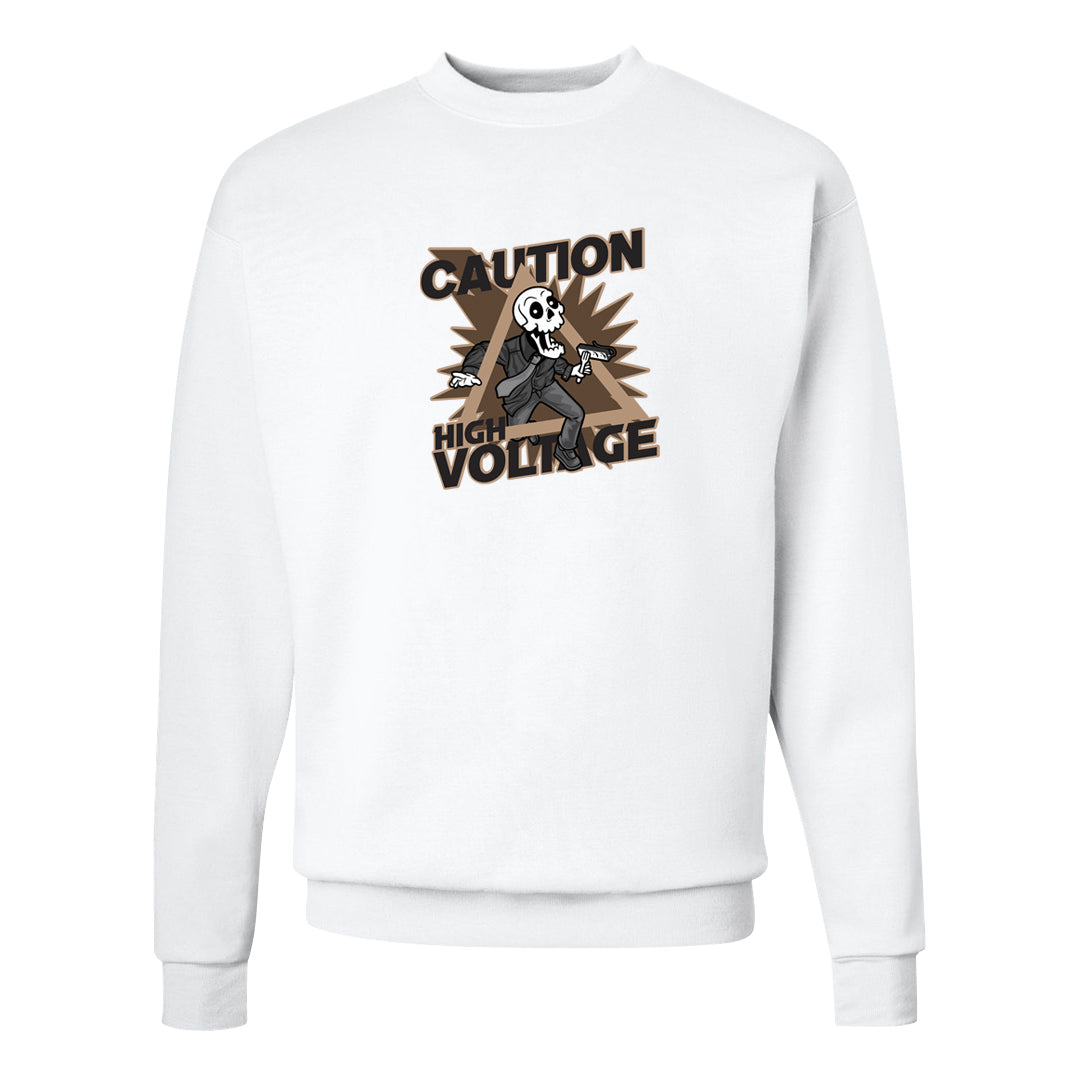 Dark Brown Retro High 1s Crewneck Sweatshirt | Caution High Voltage, White