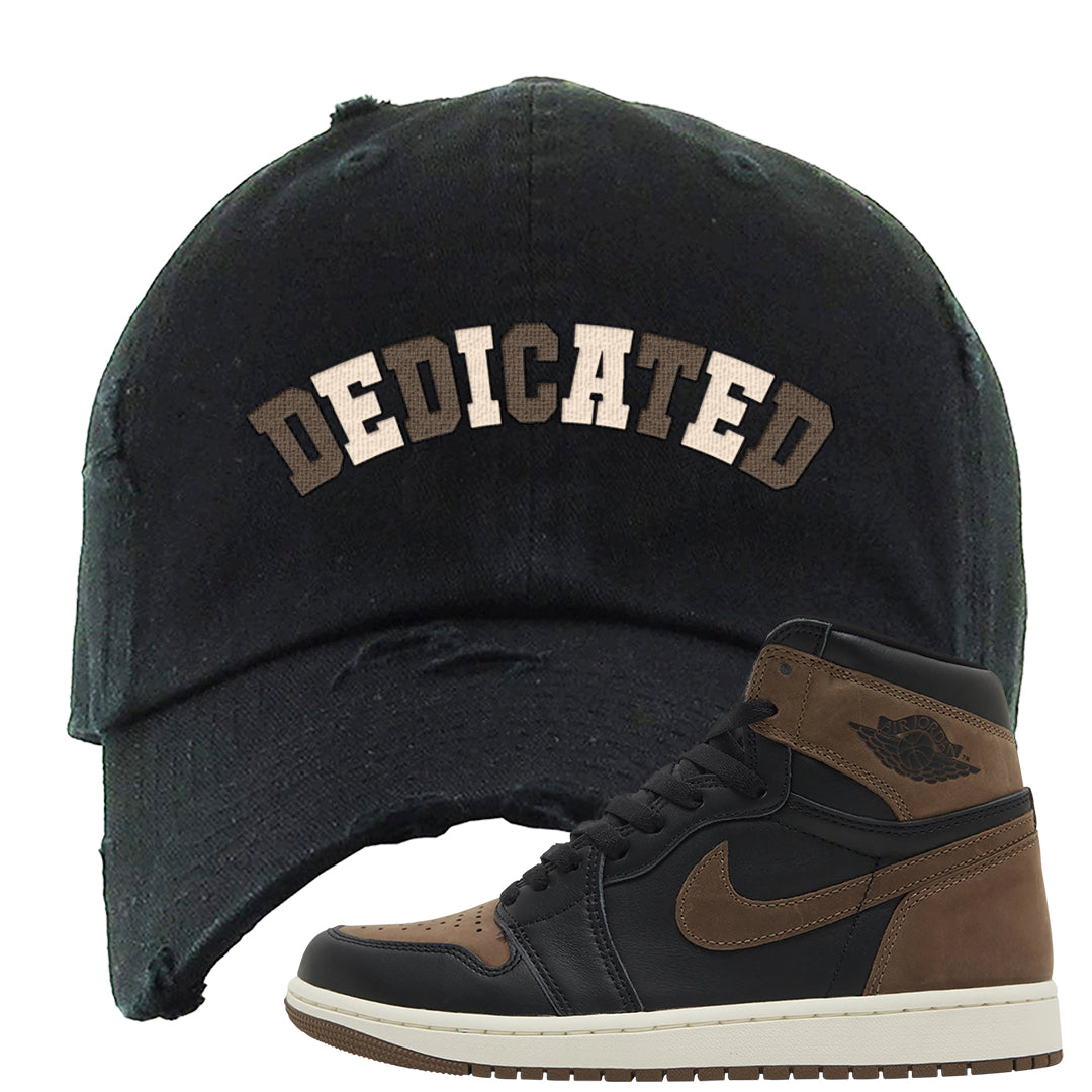 Dark Brown Retro High 1s Distressed Dad Hat | Dedicated, Black