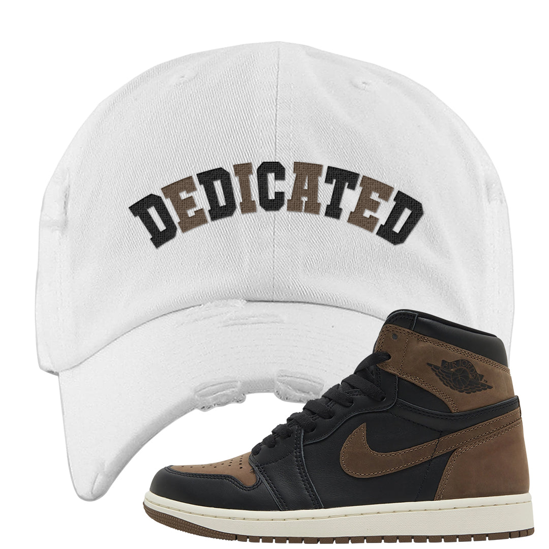 Dark Brown Retro High 1s Distressed Dad Hat | Dedicated, White
