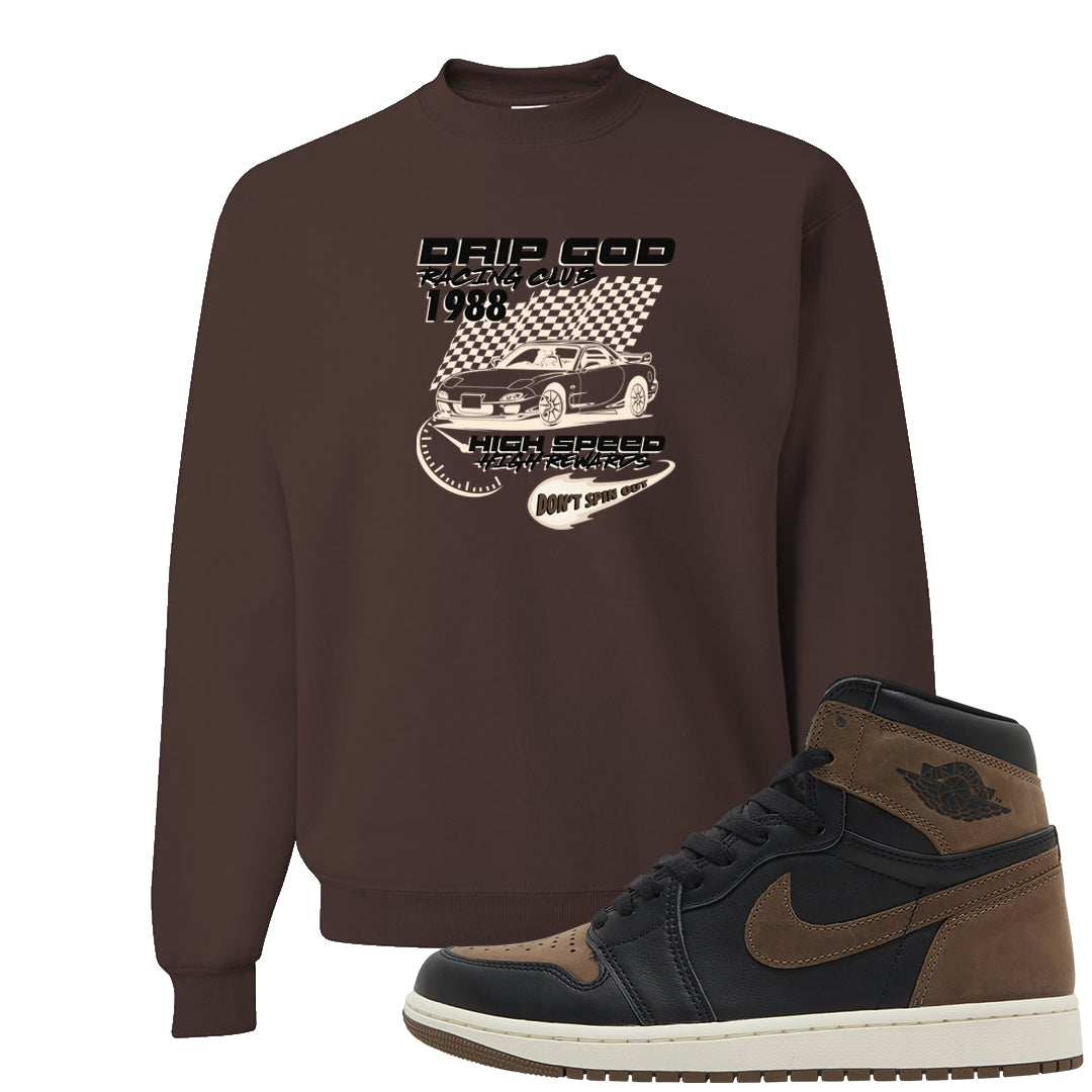 Dark Brown Retro High 1s Crewneck Sweatshirt | Drip God Racing Club, Chocolate