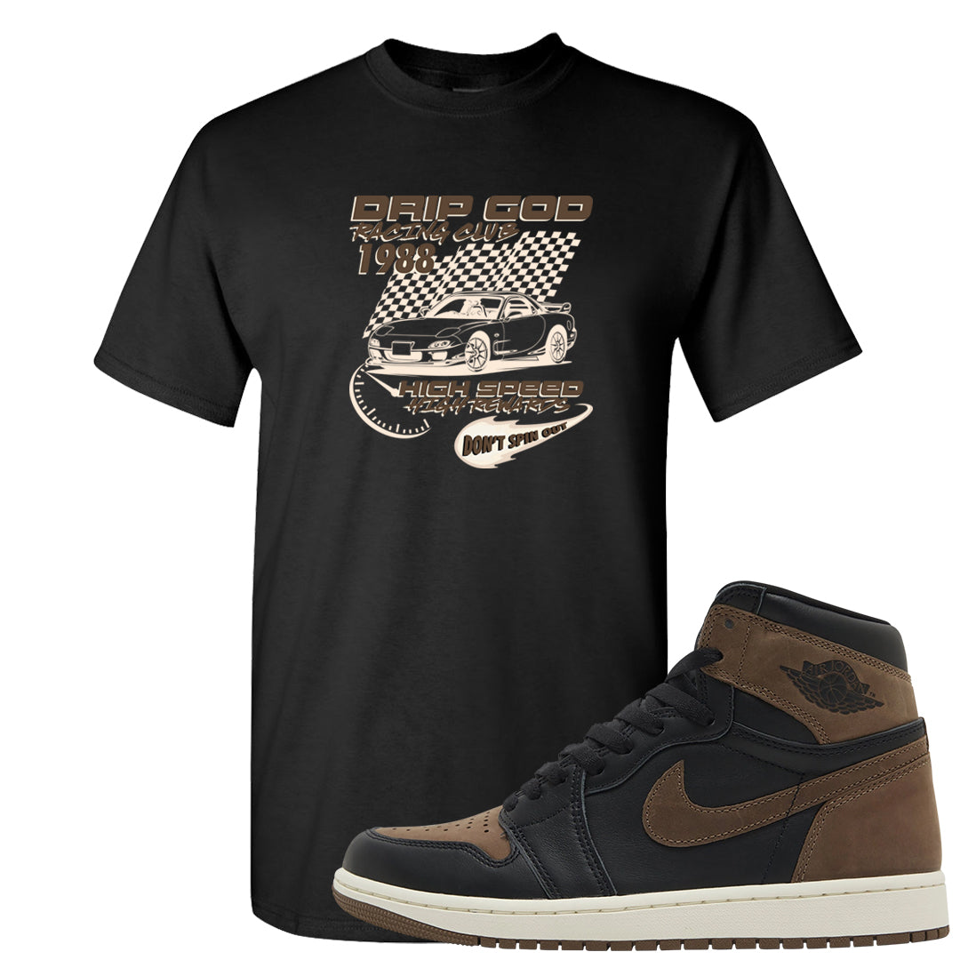 Dark Brown Retro High 1s T Shirt | Drip God Racing Club, Black