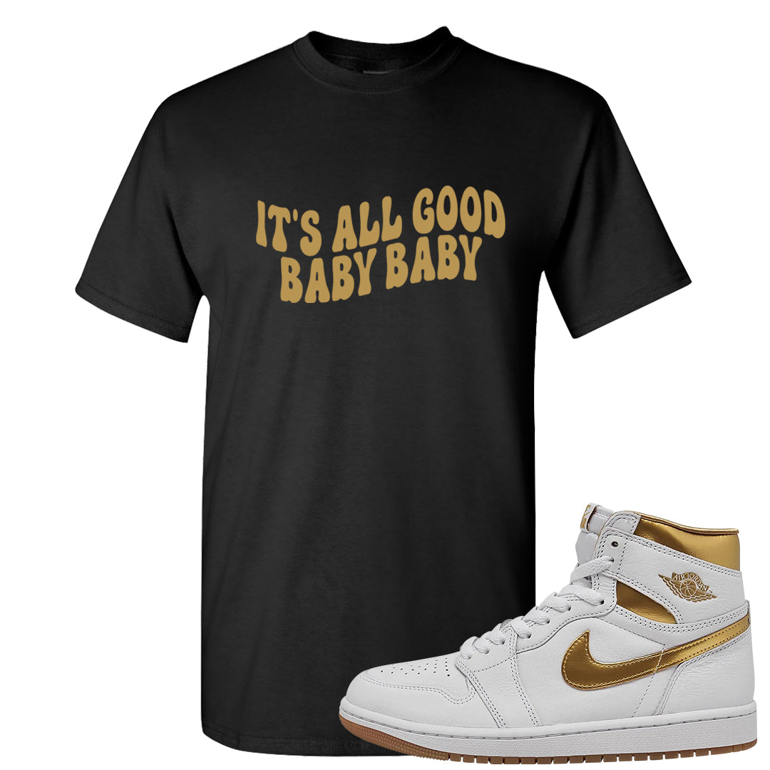 Metallic Gold Retro 1s T Shirt | All Good Baby, Black