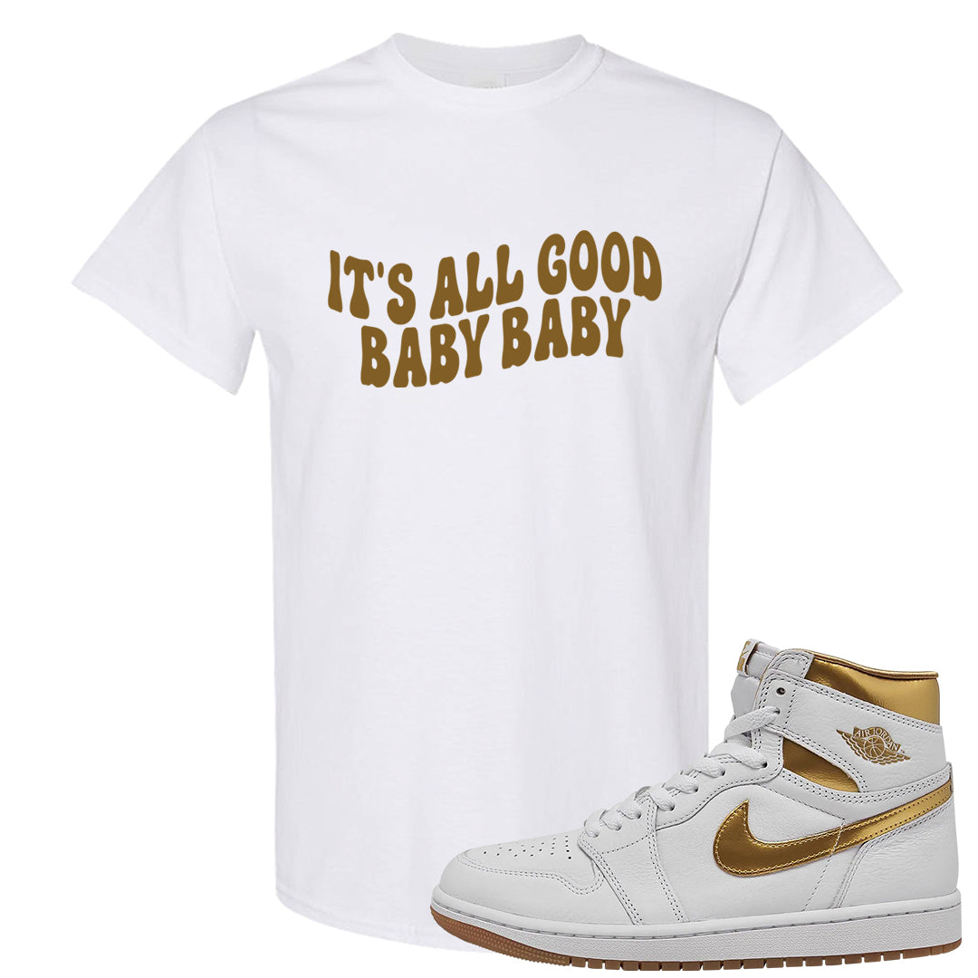 Metallic Gold Retro 1s T Shirt | All Good Baby, White