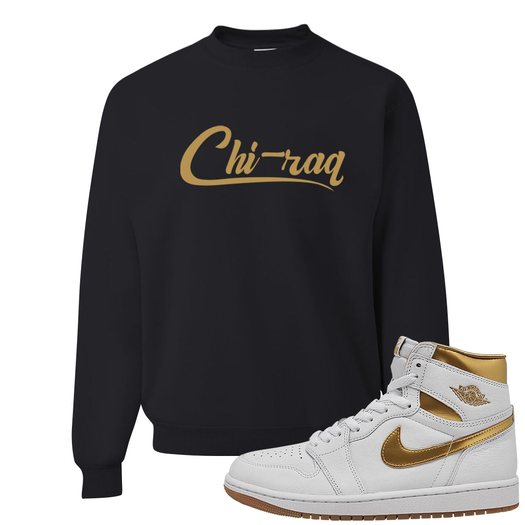 Metallic Gold Retro 1s Crewneck Sweatshirt | Chiraq, Black
