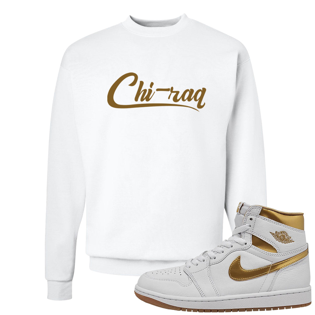 Metallic Gold Retro 1s Crewneck Sweatshirt | Chiraq, White