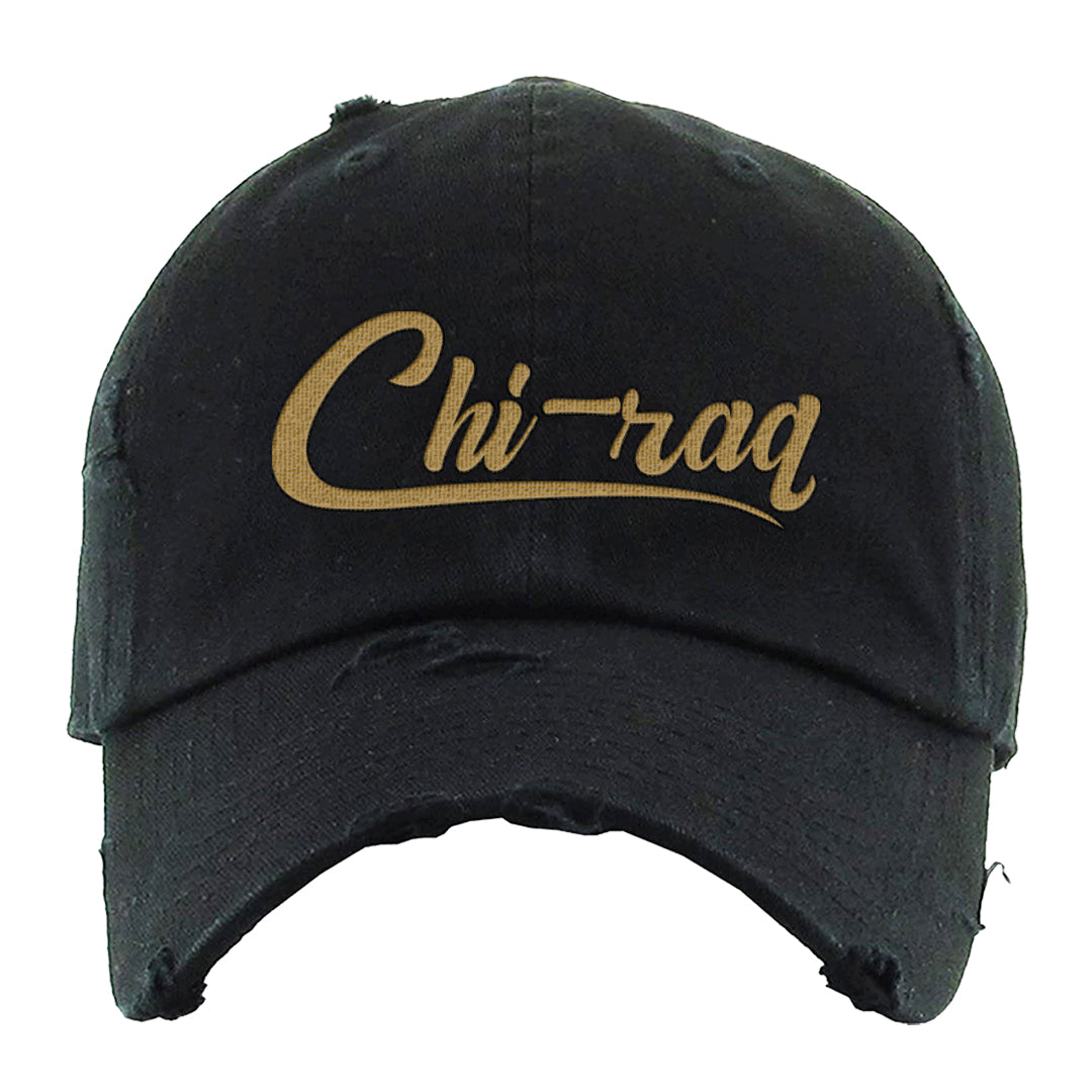 Metallic Gold Retro 1s Distressed Dad Hat | Chiraq, Black