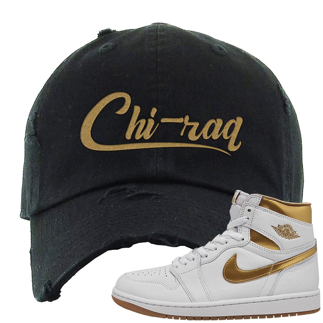 Metallic Gold Retro 1s Distressed Dad Hat | Chiraq, Black