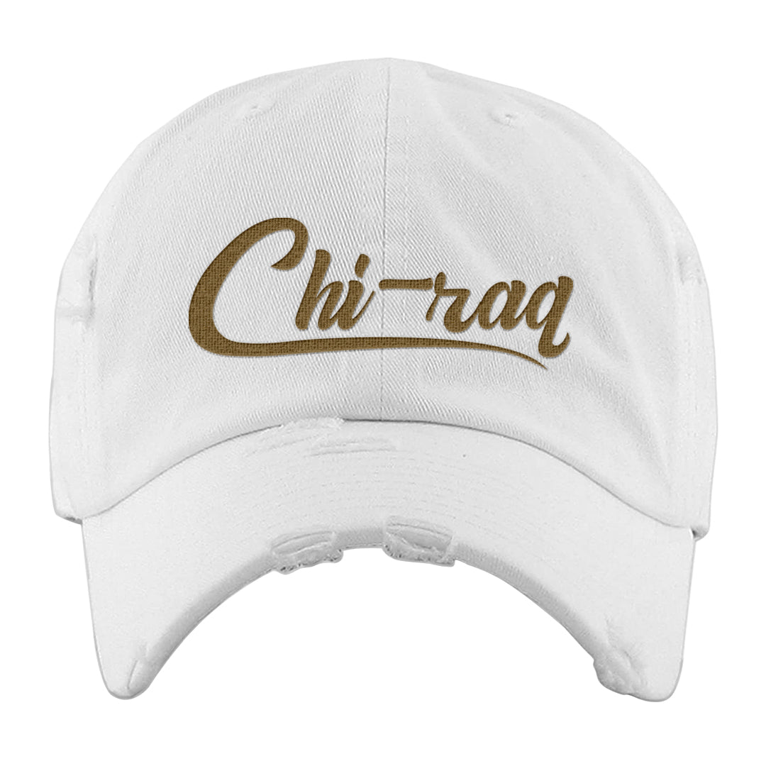 Metallic Gold Retro 1s Distressed Dad Hat | Chiraq, White