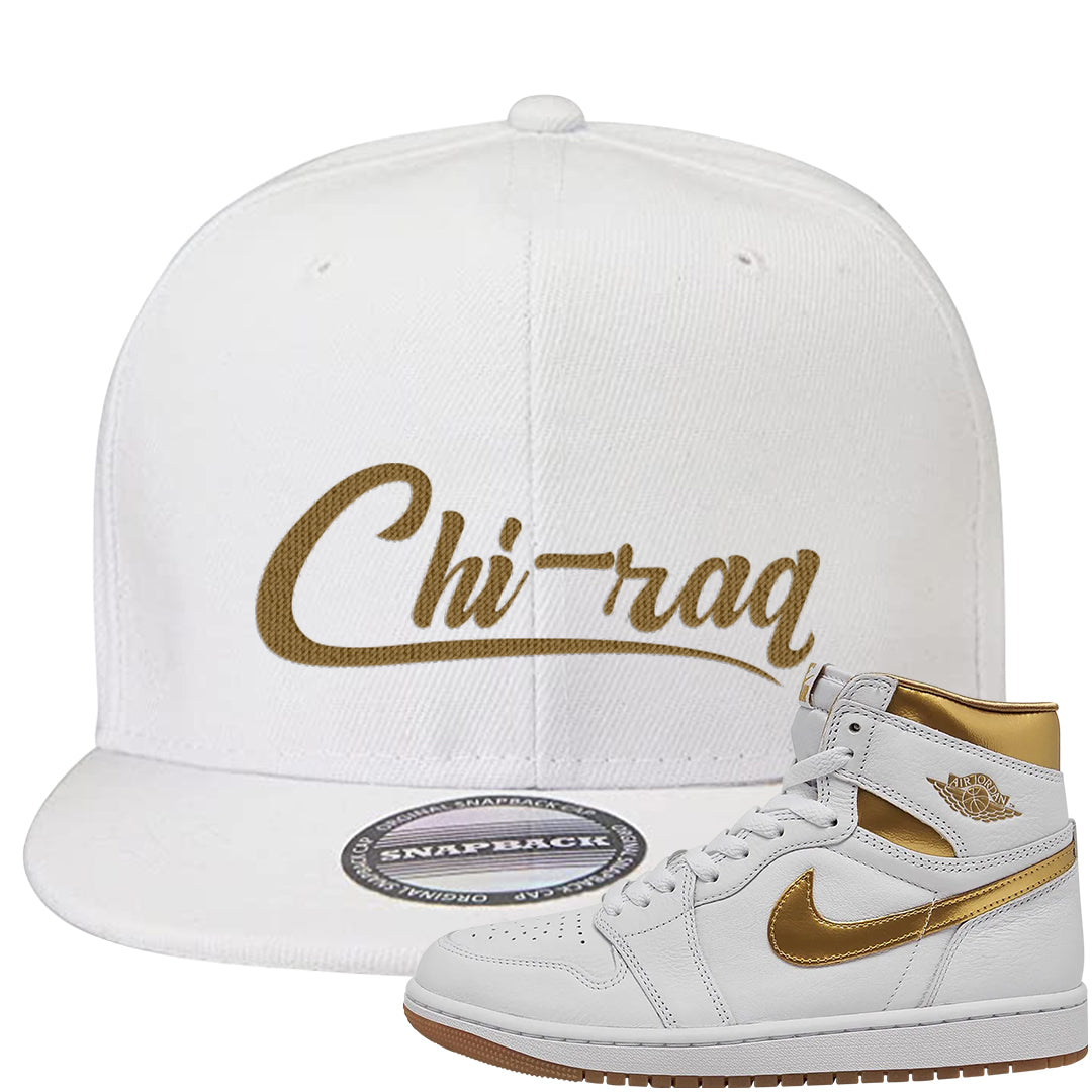 Metallic Gold Retro 1s Snapback Hat | Chiraq, White