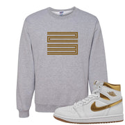 Metallic Gold Retro 1s Crewneck Sweatshirt | Double Line 23, Ash