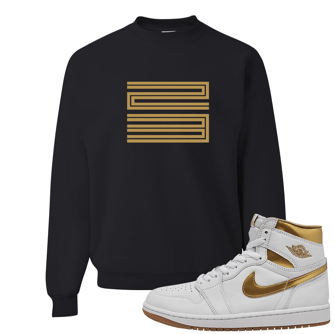 Metallic Gold Retro 1s Crewneck Sweatshirt | Double Line 23, Black