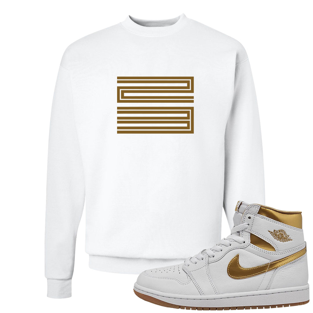 Metallic Gold Retro 1s Crewneck Sweatshirt | Double Line 23, White