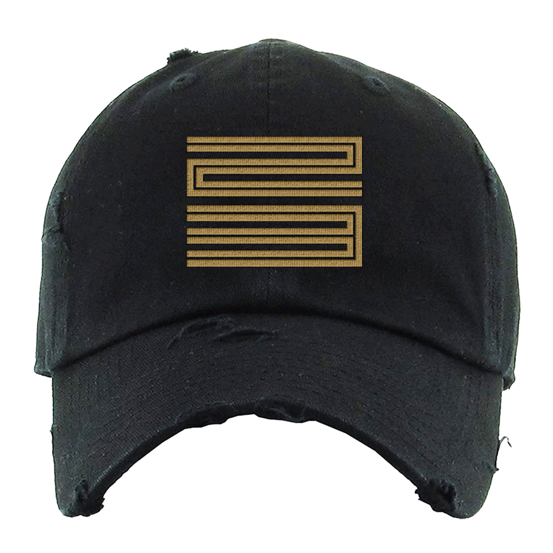 Metallic Gold Retro 1s Distressed Dad Hat | Double Line 23, Black