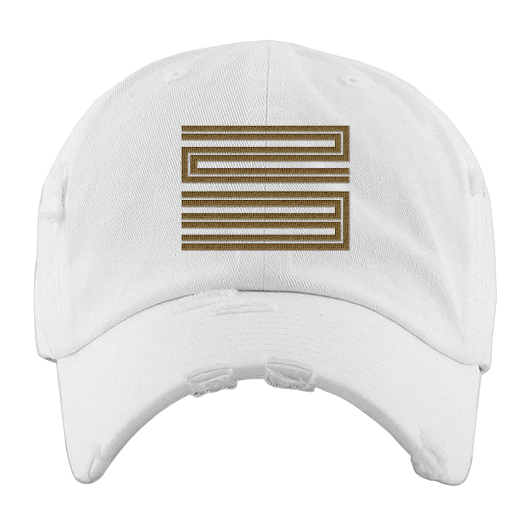 Metallic Gold Retro 1s Distressed Dad Hat | Double Line 23, White