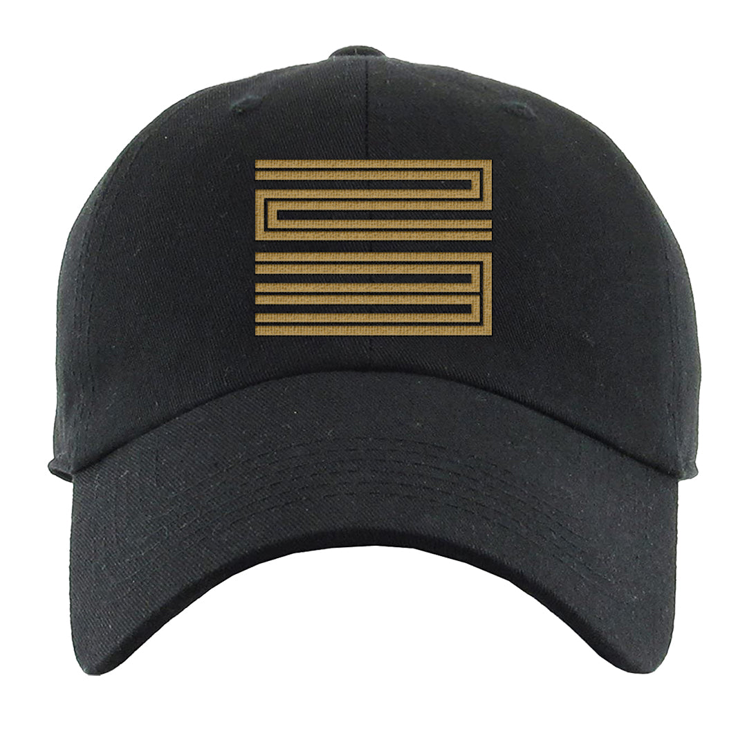 Metallic Gold Retro 1s Dad Hat | Double Line 23, Black